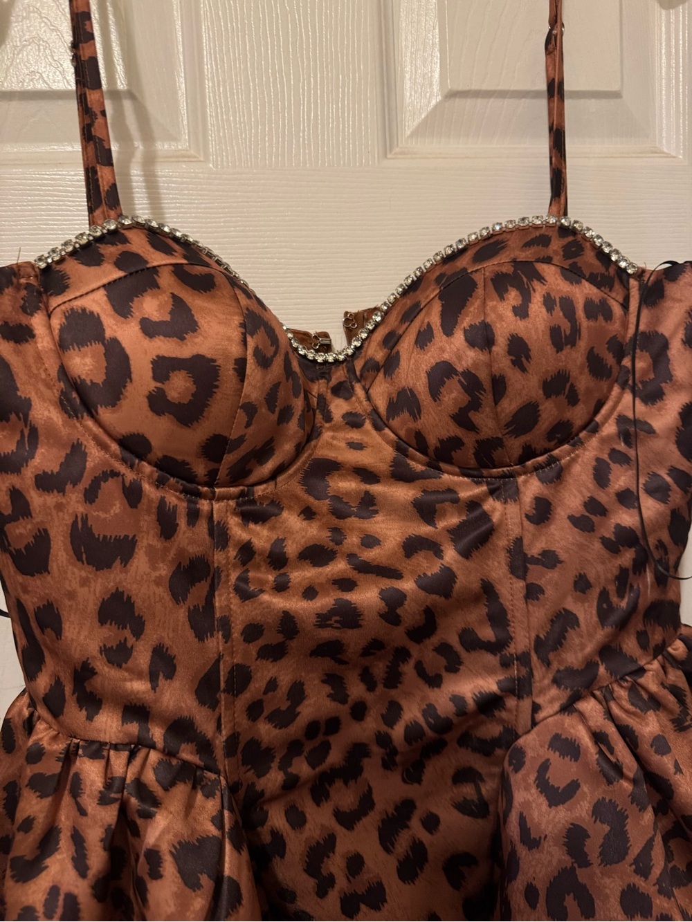 Roaring Love Leopard Satin Midi Dress - Leopard - Picture 4 of 5